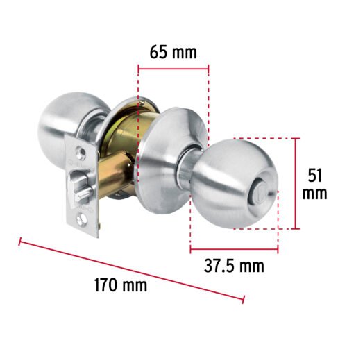 43464 - Cerradura tipo esfera para recámara, cromo mate, HERMEX
