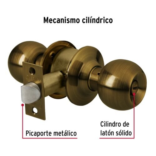 43468 - Cerradura tipo esfera para baño, latón antiguo, HERMEX