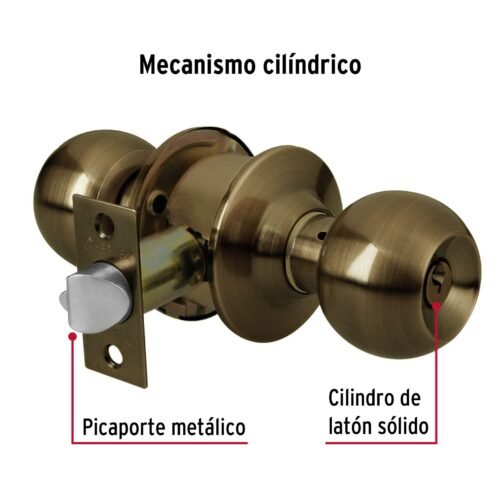 43469 - Cerradura tipo esfera para entrada, latón antiguo, HERMEX