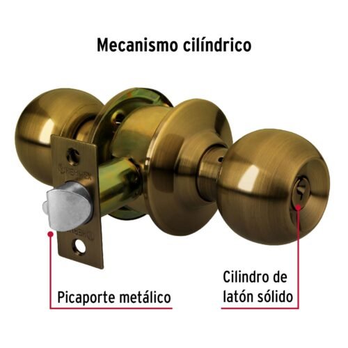 43470 - Cerradura tipo esfera para recámara, latón antiguo, HERMEX