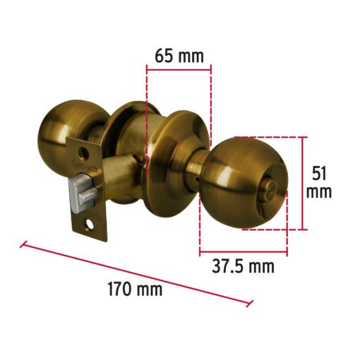 43470 - Cerradura tipo esfera para recámara, latón antiguo, HERMEX