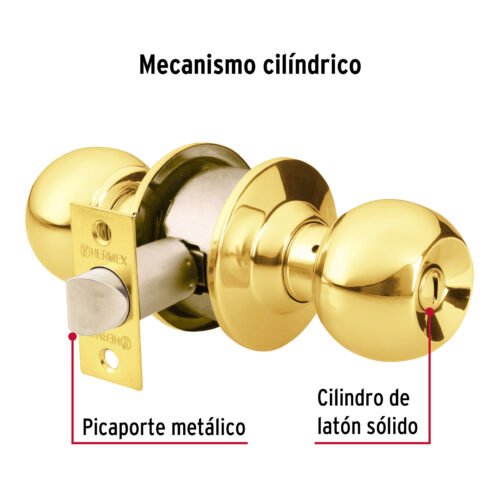 43471 - Cerradura tipo esfera para baño, latón brillante, HERMEX