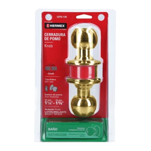 43471 - Cerradura tipo esfera para baño, latón brillante, HERMEX