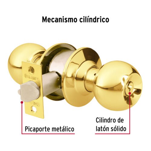 43473 - Cerradura tipo esfera para recámara, latón brillante, HERMEX