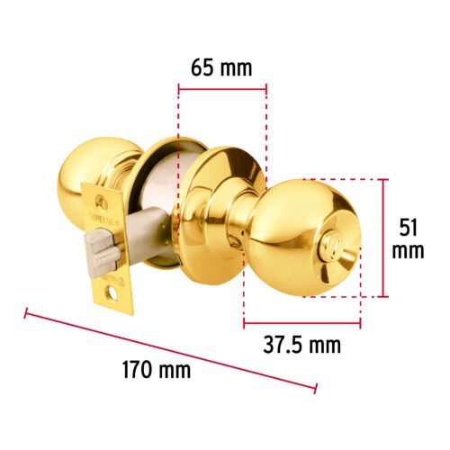 43473 - Cerradura tipo esfera para recámara, latón brillante, HERMEX