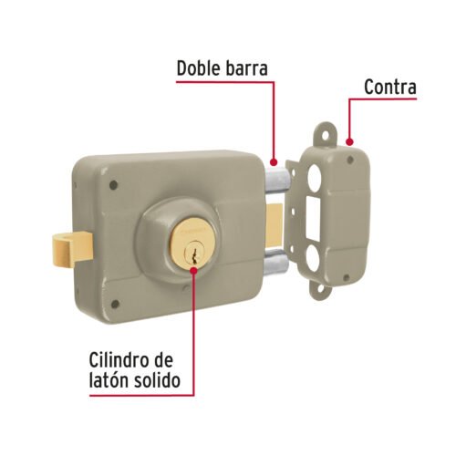 43482 - Cerradura sobreponer der 2 barras clásica, llave tradicional