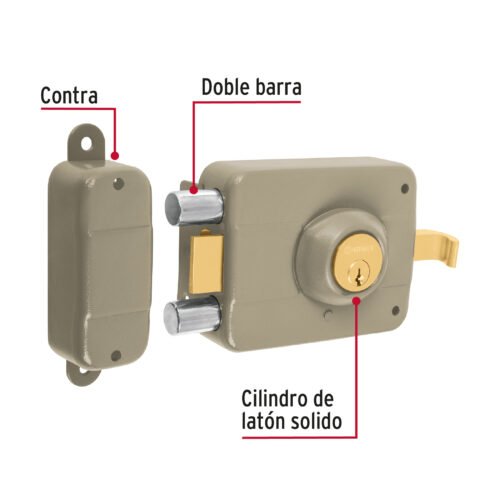 43483 - Cerradura sobreponer izq 2 barras clásica, llave tradicional