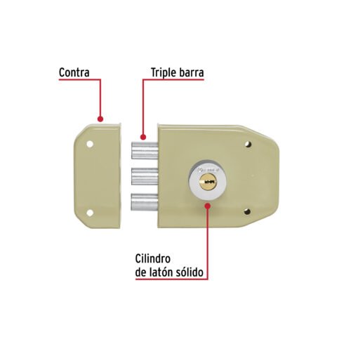 43488 - Cerradura sobreponer 3 barras instalafácil, llave puntos