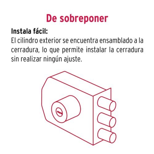 43488 - Cerradura sobreponer 3 barras instalafácil, llave puntos