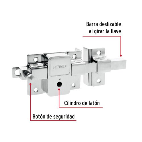 43509 - Cerradura de barra fija, llave tetra, derecha, HERMEX
