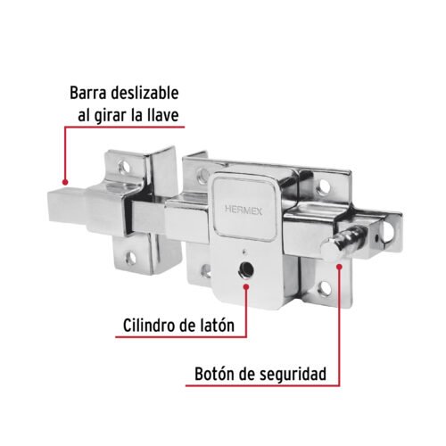 43512 - Cerradura de barra fija, llave tetra, izquierda, HERMEX