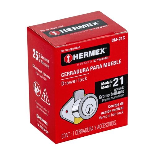 43558 - Cerradura para mueble, modelo 21, cromo, HERMEX