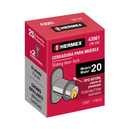 435615 43561 - Cerradura para mueble, modelo 20, cromo, HERMEX