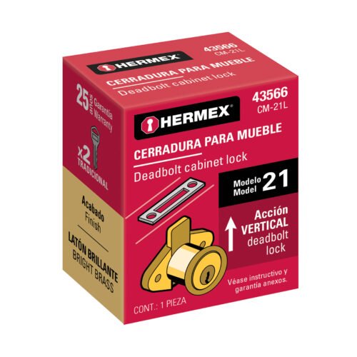 435665 43566 - Cerradura para mueble, modelo 21, latón, HERMEX