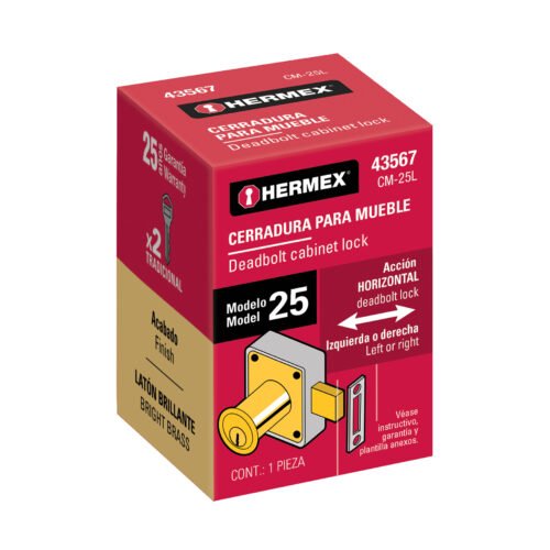 435675 43567 - Cerradura para mueble, modelo 25, latón, HERMEX