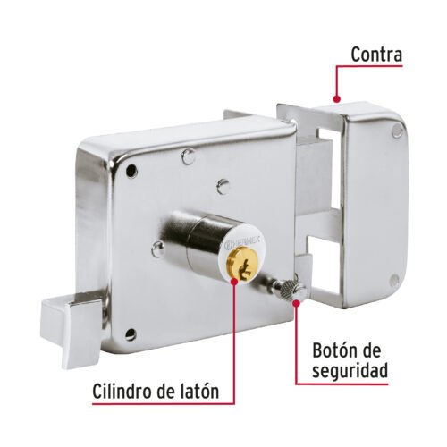 43588 - Cerradura sobreponer der instala-fácil, cromada, tradicional