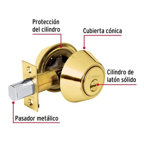 43592 - Cerrojo llave-llave latón brillante, llave de puntos, HERMEX