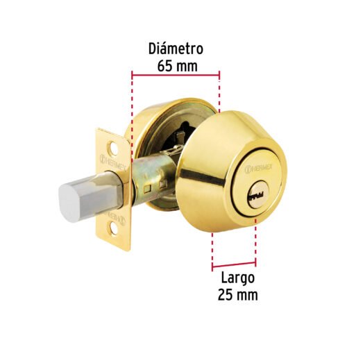 43592 - Cerrojo llave-llave latón brillante, llave de puntos, HERMEX