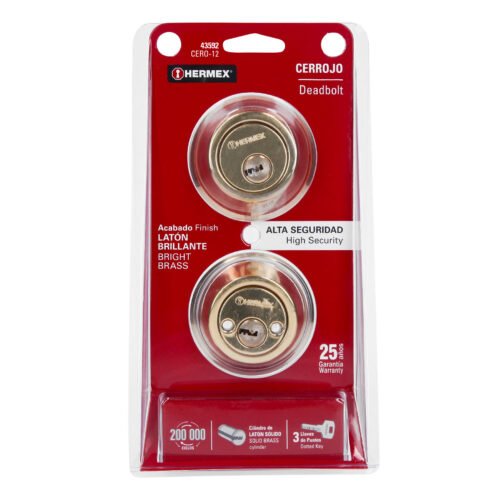 43592 - Cerrojo llave-llave latón brillante, llave de puntos, HERMEX