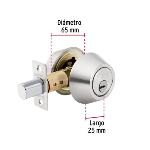 43602 - Cerrojo llave-llave cromo mate, llave de puntos, HERMEX