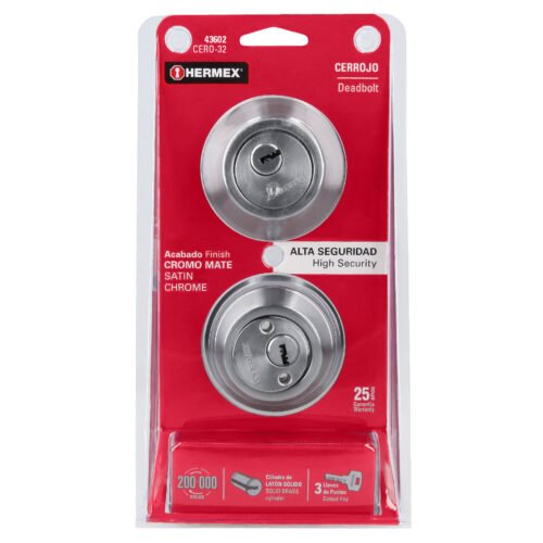 43602 - Cerrojo llave-llave cromo mate, llave de puntos, HERMEX
