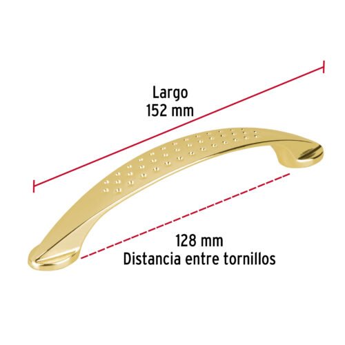 43624 - Jaladera de 128mm, línea Elipse, latón brillante, HERMEX