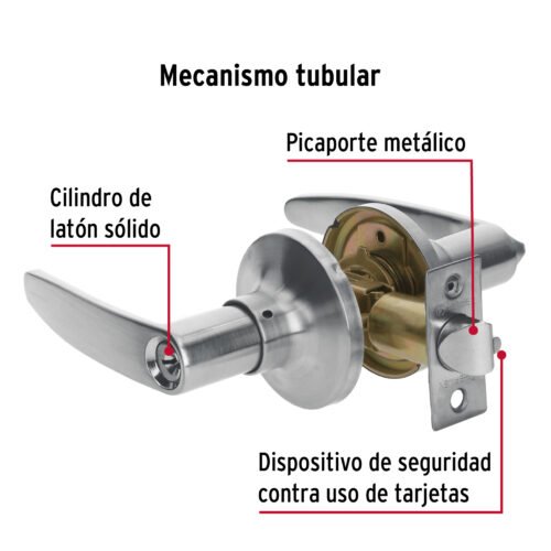 43654 - Cerradura manija "Turín" p/recámara cromo mate, cil latón