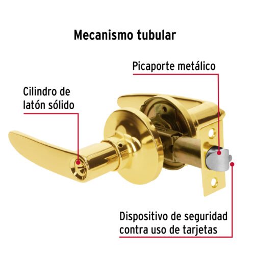 43659 - Cerradura manija "Turín"p/recámara láton brillante,cil latón