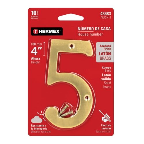 436839 43683 - Número 5 de latón sólido 4", HERMEX