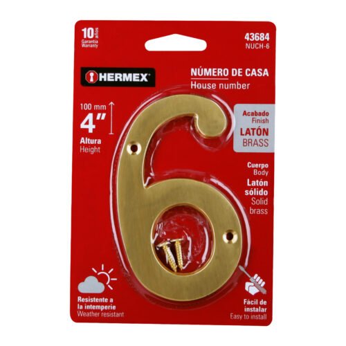 436843 43684 - Número 6 de latón sólido 4", HERMEX