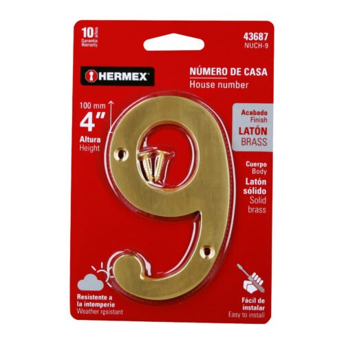 436873 43687 - Número 9 de latón sólido 4", HERMEX