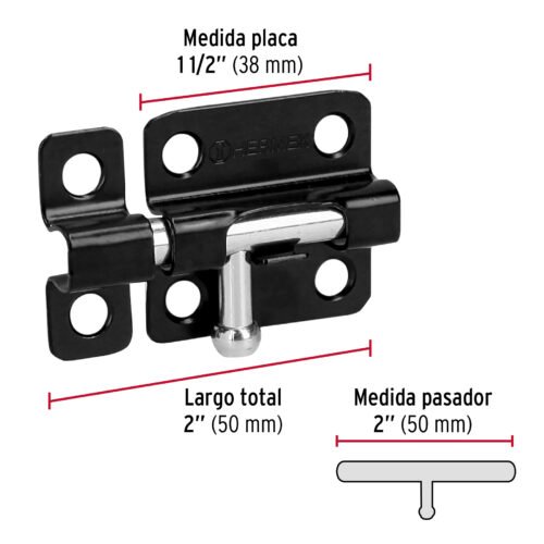 436931 43693 - Pasador de barril 2" de acero acabado negro, HERMEX