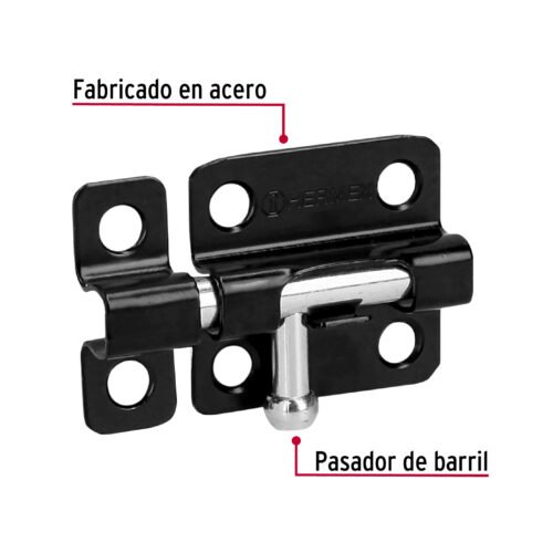 436932 43693 - Pasador de barril 2" de acero acabado negro, HERMEX