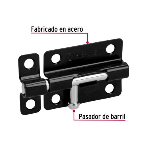 436942 43694 - Pasador de barril 3" de acero acabado negro, HERMEX