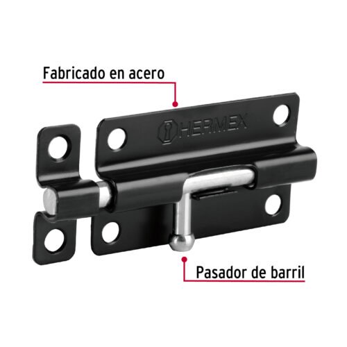 436951 43695 - Pasador de barril 4" de acero acabado negro, HERMEX