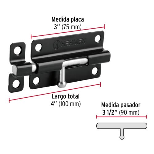 436952 43695 - Pasador de barril 4" de acero acabado negro, HERMEX