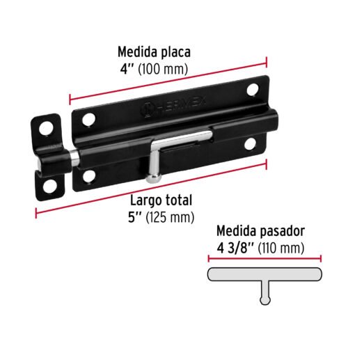436962 43696 - Pasador de barril 5" de acero acabado negro, HERMEX
