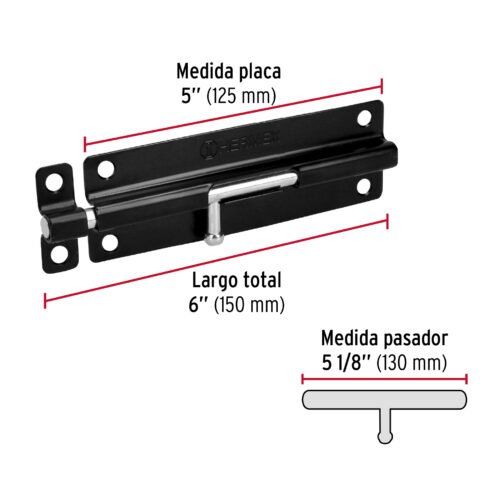 43697 - Pasador de barril 6" de acero acabado negro, HERMEX