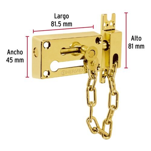 43707 - Pasador con cadena para puerta, acabado latón, HERMEX