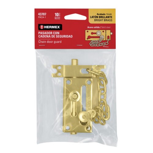 43707 - Pasador con cadena para puerta, acabado latón, HERMEX