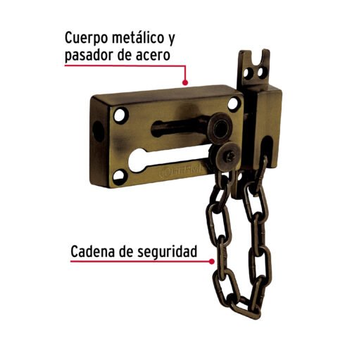 437081 43708 - Pasador con cadena para puerta, acabado latón antiguo