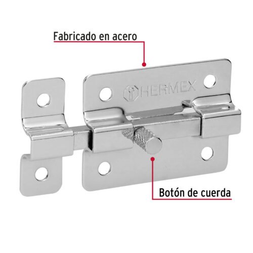 437131 43713 - Pasador de barra plana 2" acabado cromo, HERMEX