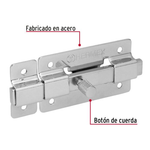 43714 - Pasador de barra plana 3" acabado cromo, HERMEX