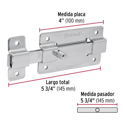43720 - Pasador de barra plana 4" acabado cromo, HERMEX