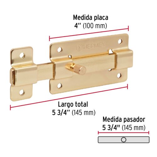 43726 - Pasador de barra plana 4" acabado latón, HERMEX