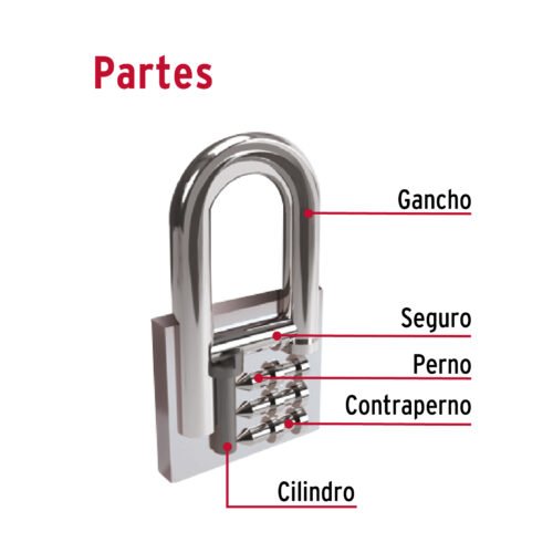 43793 - Candado de hierro 32 mm gancho largo en caja, HERMEX