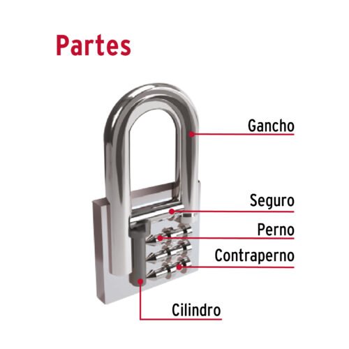 438044 43804 - Candado de hierro 63 mm gancho largo en blíster, HERMEX