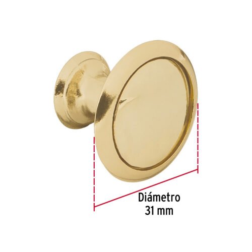 43812 - Perilla metálica estilo "Moderno", latón brillante, HERMEX