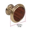 43813 - Perilla metálica, latón antiguo, inserto madera, HERMEX