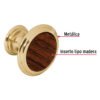 43814 - Perilla metálica, latón brillante, inserto madera, HERMEX